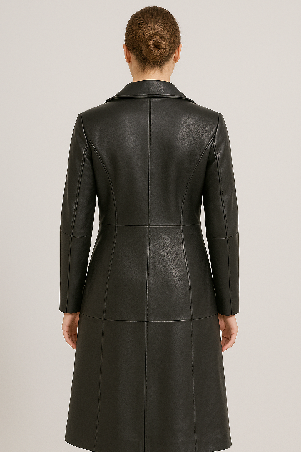 Women 100% Leather Coat (Black)